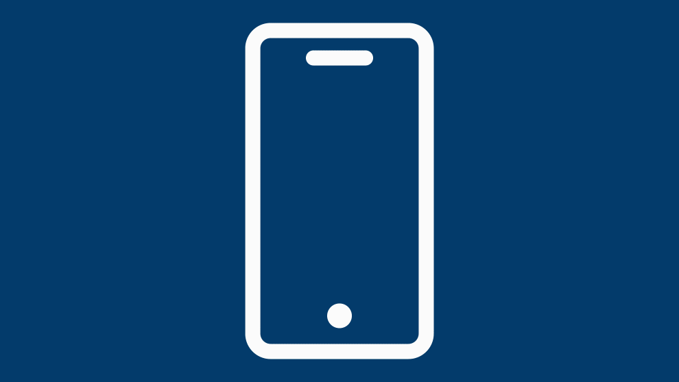 A white smartphone on a blue background.