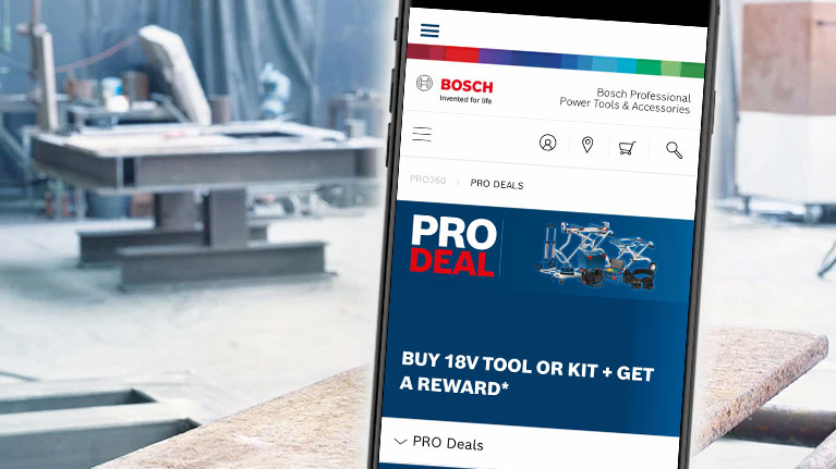 Bosch Professional website with offers for tools and accessories.