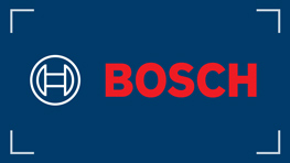 Logo de Bosch, fond bleu, texte rouge.