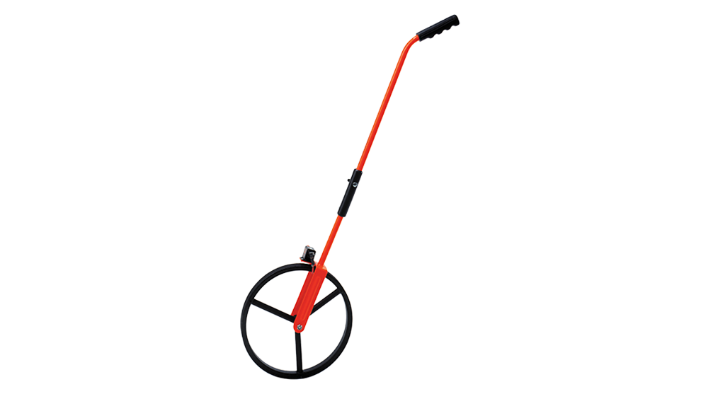 Una cinta métrica Bosch Professional negra y roja con una gran rueda.