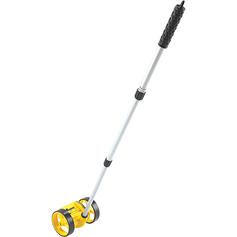 Yellow Bosch Professional lawn mower with long gray handle.
