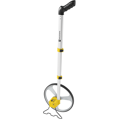 A yellow Bosch Professional measuring wheel stands on a white background.