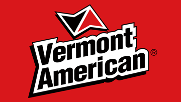 Vermont American logo on a red background with black and white text.