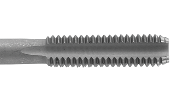 A gray thread cutter with sharp edges and spiral grooves.