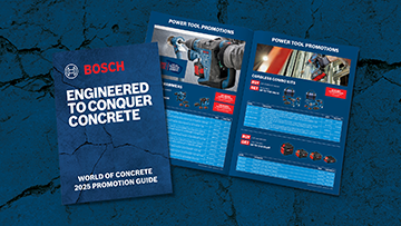 Brochure Bosch Professional sur les outils en béton sur fond bleu.
