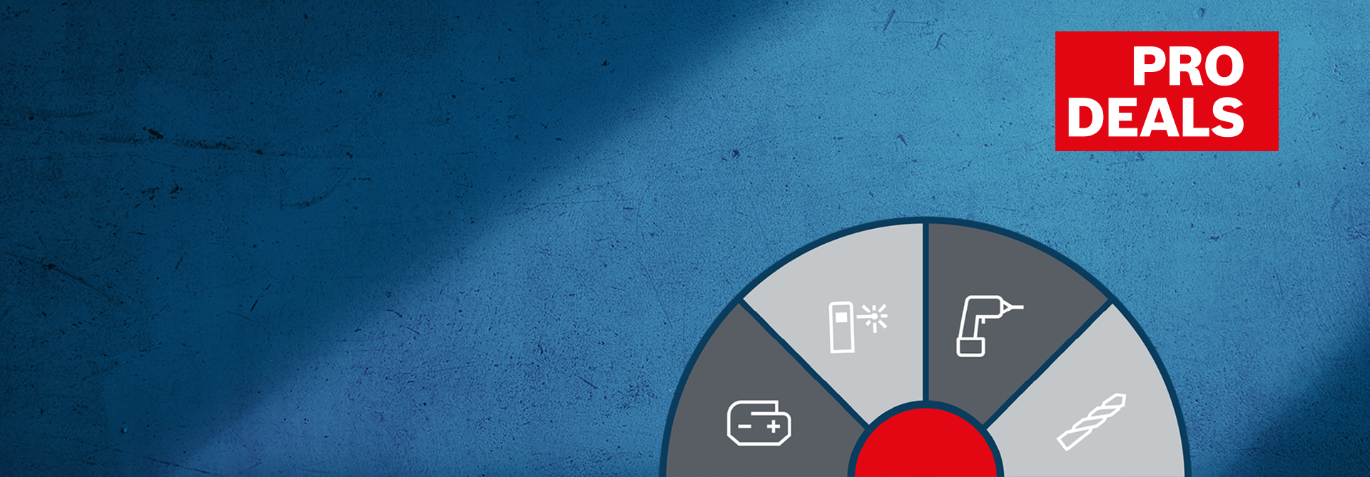 Red-blue Bosch Professional design with tool symbols and text.