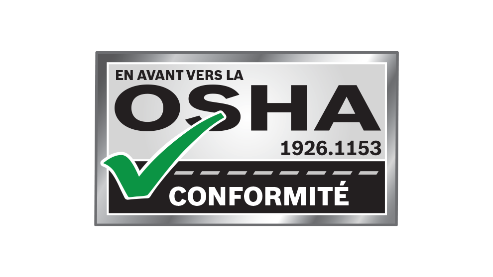 Certificat de conformité OSHA avec une coche verte et un texte noir.