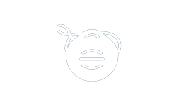 A blue face with ear loops, minimalist representation, on a white background.