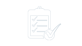 A white box with a checkmark on a blue background.