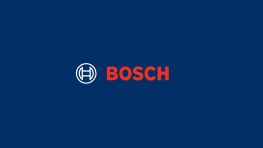 The image shows the Bosch logo in red and blue on a blue background, simple and modern.