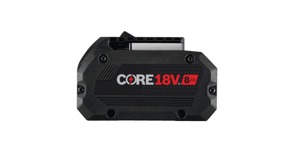 Batería negra Bosch Professional con 18V y 8Ah sobre fondo blanco.