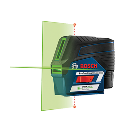 Le laser vert Bosch Professional projette des lignes précises sur un mur.