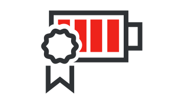 A red Bosch Professional battery with a black casing on a table.