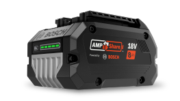 Black Bosch Professional battery with charge indicator, 18V, robust design.