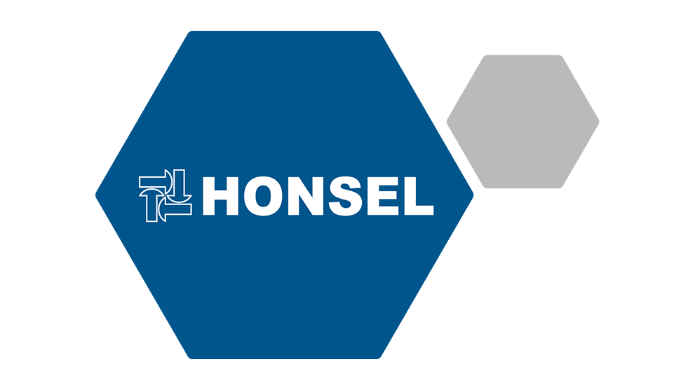 Honsel logo in blue with white lettering and graphic elements.