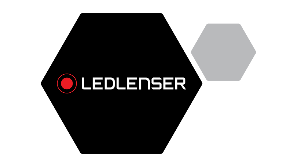 Logo of Ledlenser with red dot and black background.