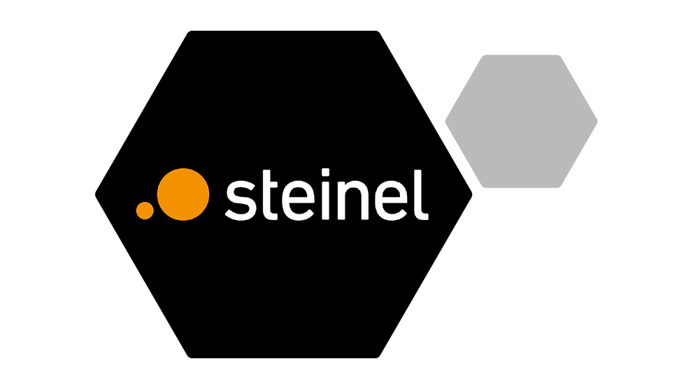 Steinel logo, orange dot and black lettering on a white background.