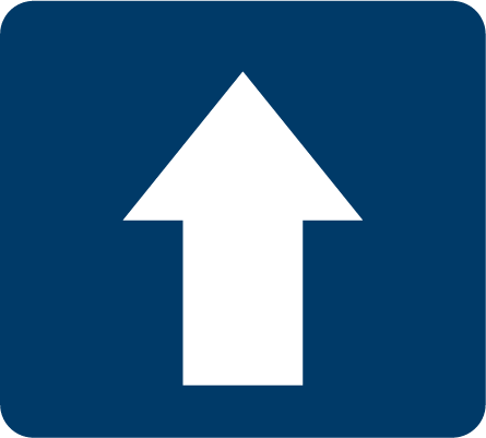 A white arrow on a blue background points upwards.