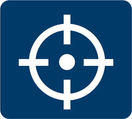 A white crosshair symbol on a blue background.