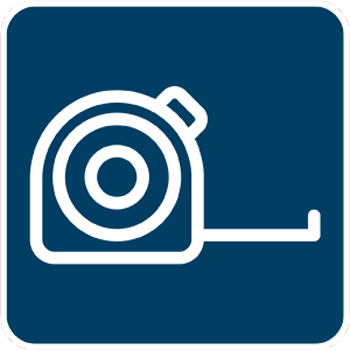 Un ícono azul de una cinta métrica sobre un fondo oscuro.