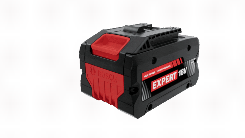 A black and red battery from Bosch, 18V, with a clear "EXPERT" label.