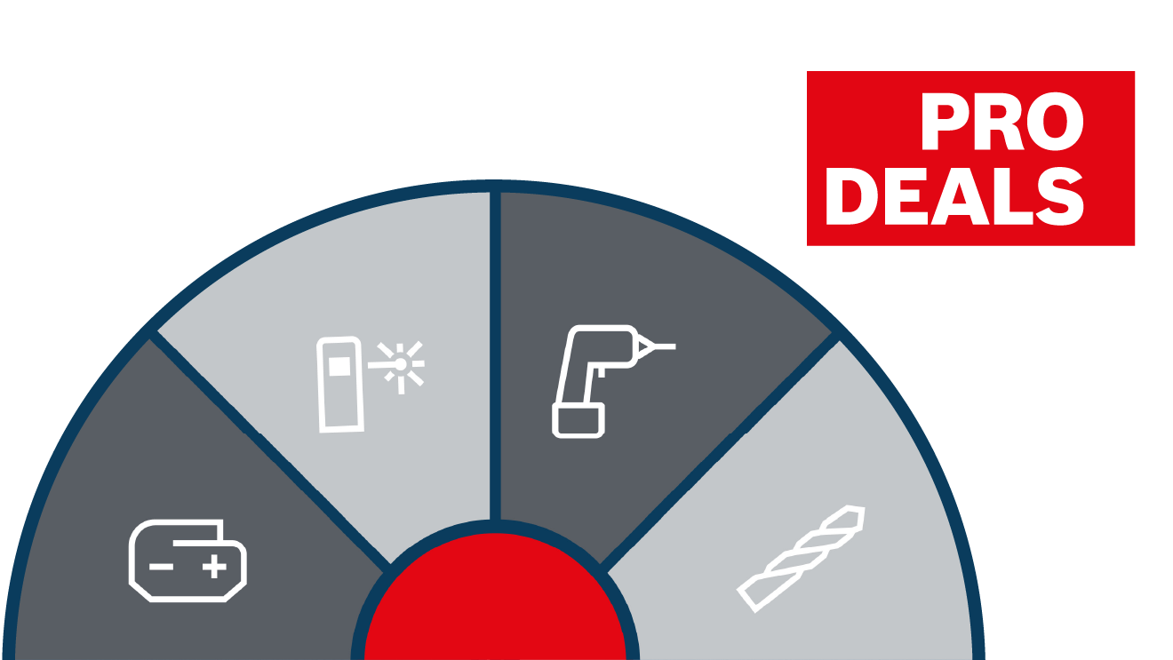 A round graphic area with tool icons and the text "PRO DEALS".