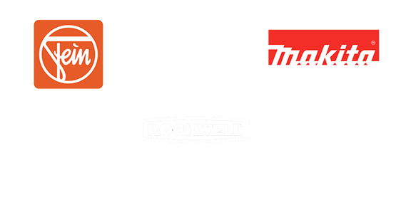 Logos de Fein y Makita sobre un fondo claro, dispuestos profesionalmente.