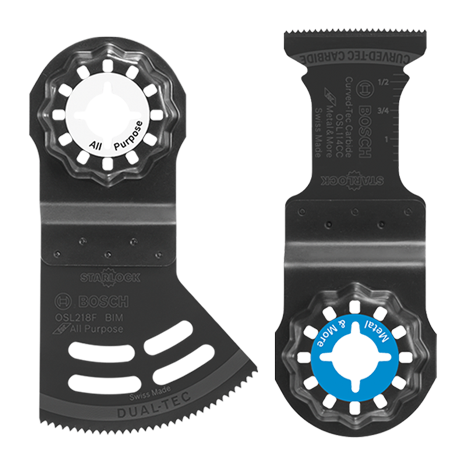 Dos hojas de sierra multifuncional Bosch Professional con diferentes cabezales.