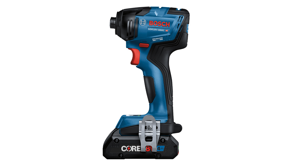 A blue Bosch Professional cordless screwdriver on a white background.