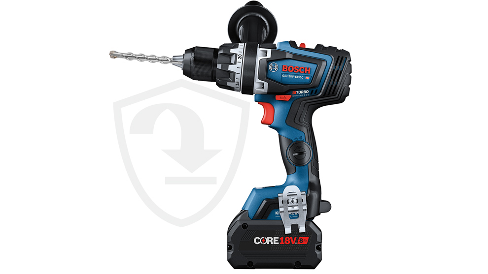 Blue Bosch Professional cordless screwdriver with drill attachment on a white background.