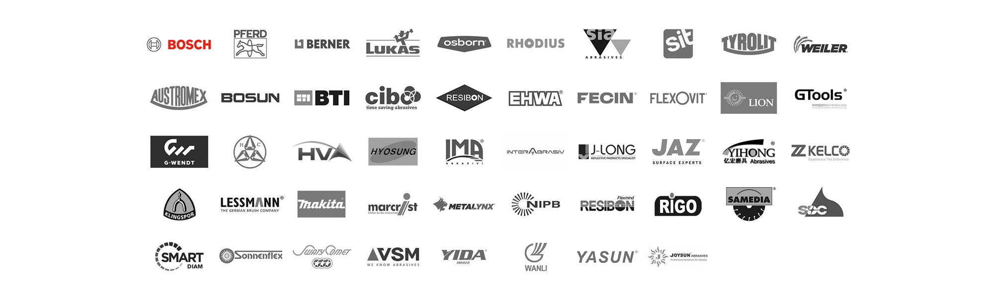 Varios logotipos de marcas de herramientas sobre un fondo blanco.