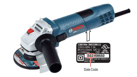 A blue Bosch Professional angle grinder with a black handle.