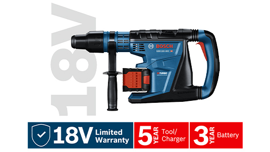 Taladro percutor inalámbrico Bosch Professional en azul con batería roja.