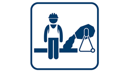 Symbol of a construction worker next to a tool and a level.