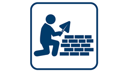 A symbol shows a craftsman laying bricks with a trowel.